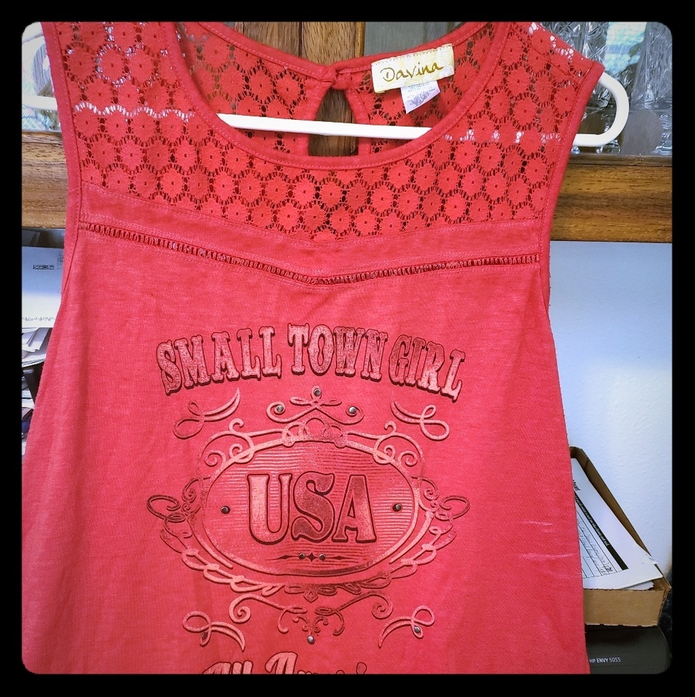 Super cute red tank with lace top